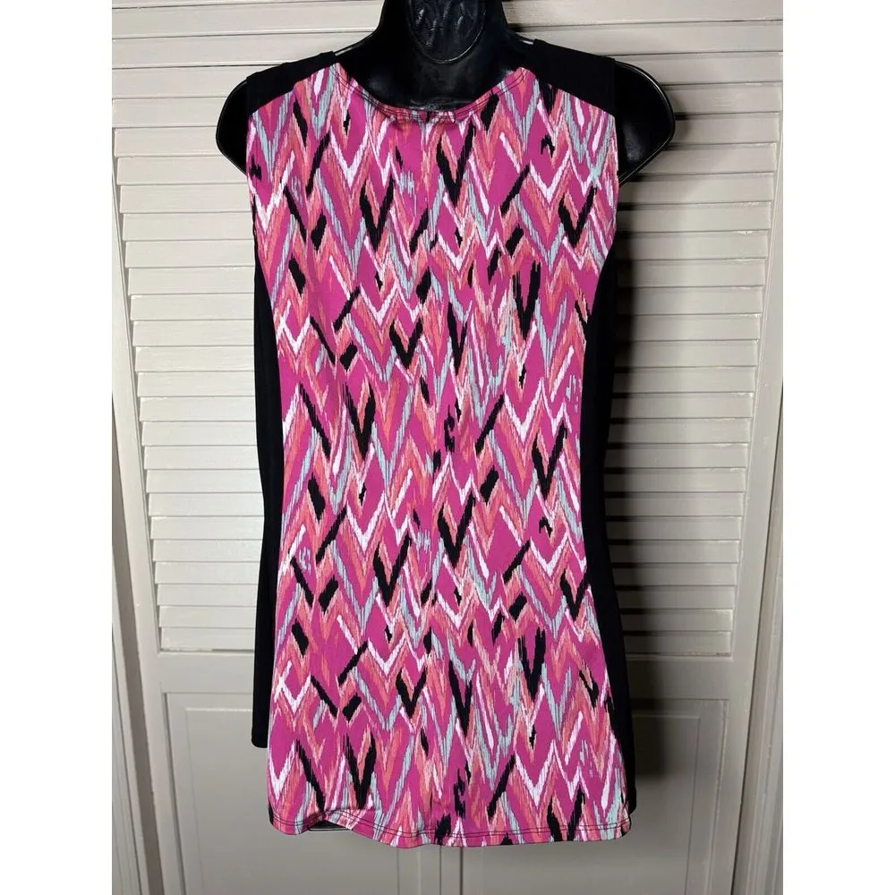 Vintage Suzie Black/Pink Zigzag Sleeveless Blouse Size M Sweetheart‎ Neckline Black Size M - Image 4