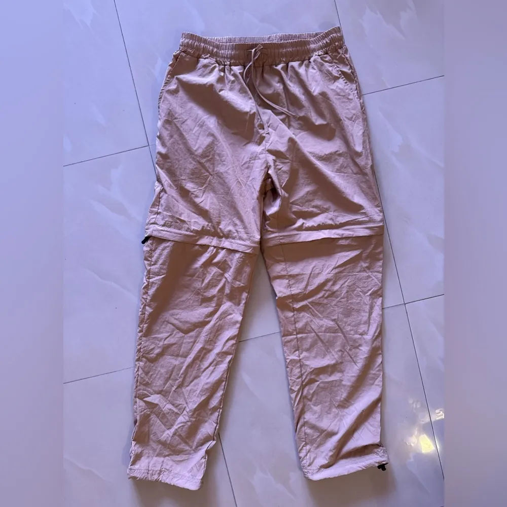 WOMENS Long CONVERTIBLE In Short HIKING PANTS Beige Large Pocket Elastic Tie Tan - Image 12