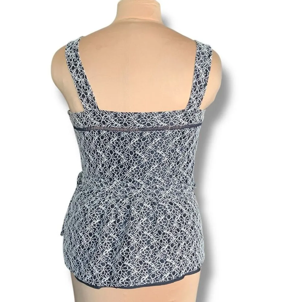 Banana Republic Tank Top Navy Blue Lace Peplum Square Neck Bow Tie Cutout Medium - Image 5