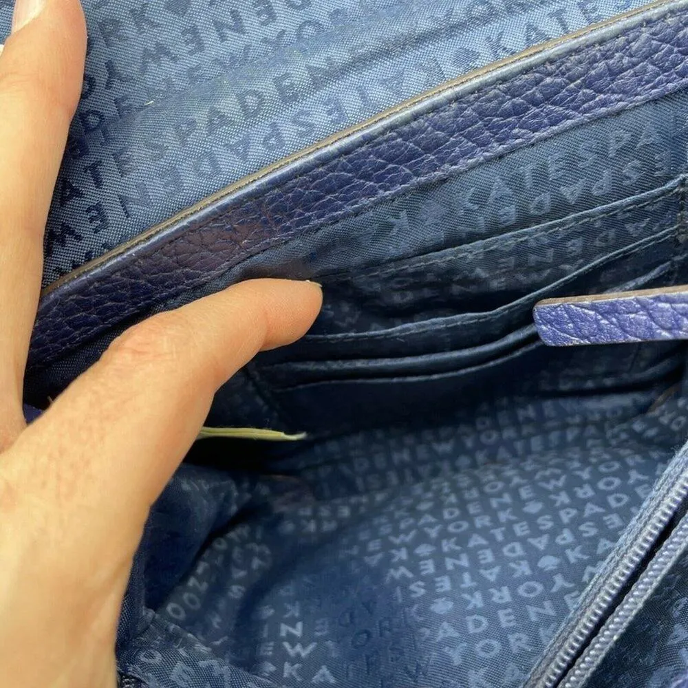 Kate Spade NY Merrick Blue Crossbody Handbag Pebbled Leather Purse Bag Gold - Image 7