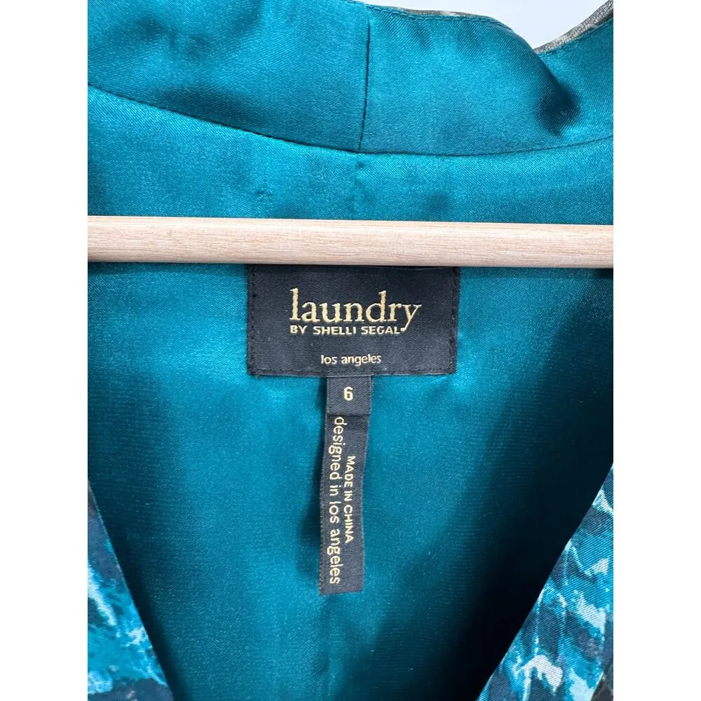 Laundry by Shelli Segal Women's Size 6 Blue Green Print Surplice 100% Silk - Image 6