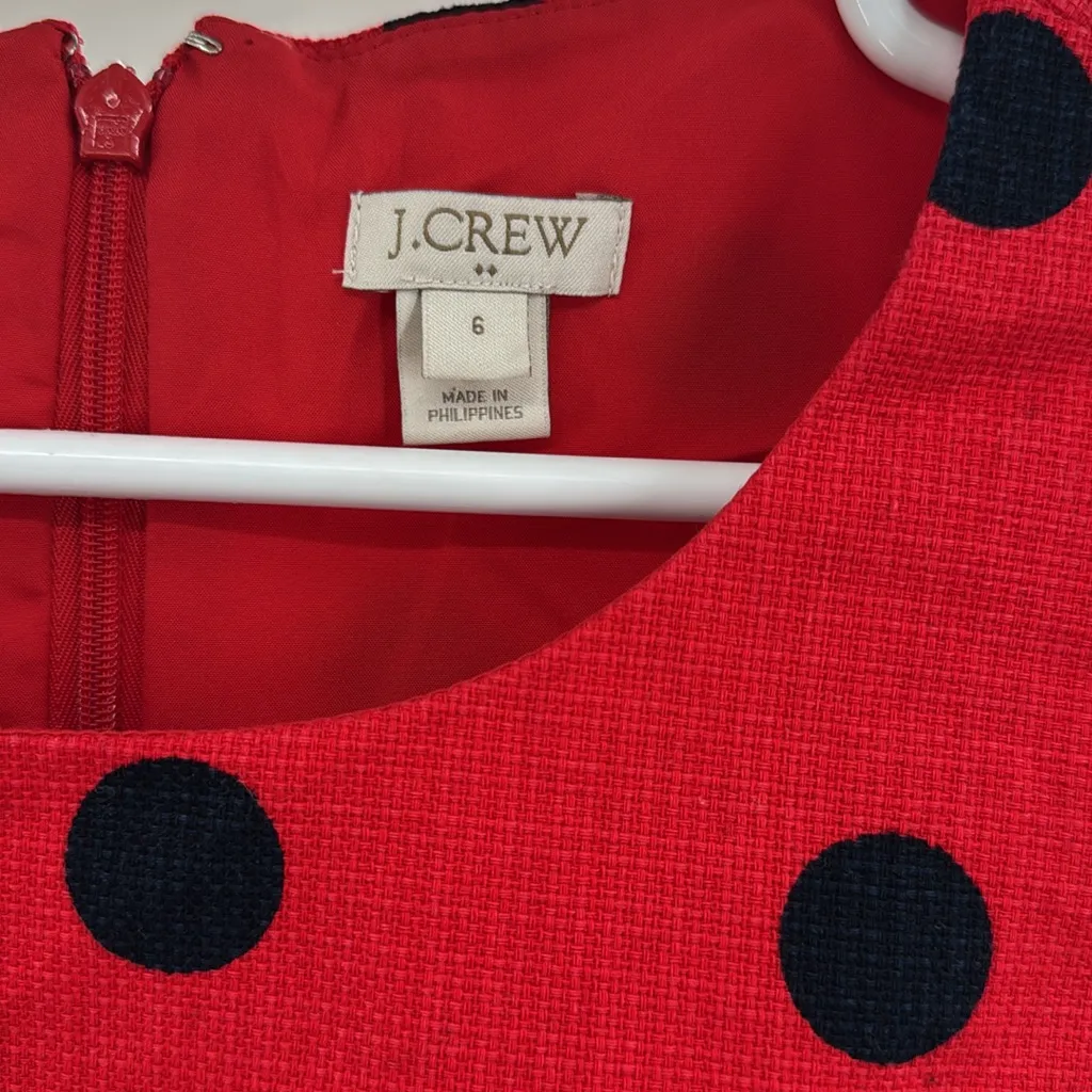 J. Crew Factory Red Dress with Navy Dots structured sleeveless above knee office Size 6 - Image 9
