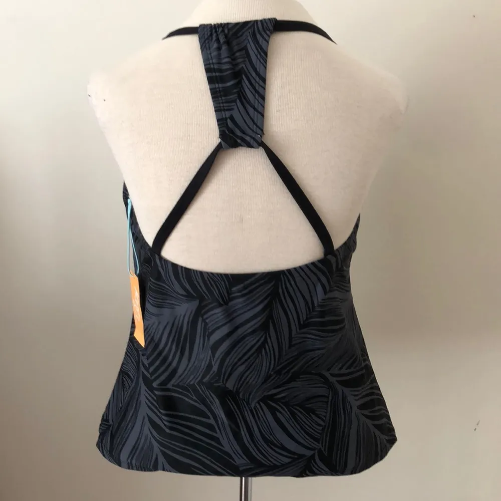 Racerback tankini swim top gray black small 4/6 New palm leaves NWT - Image 3