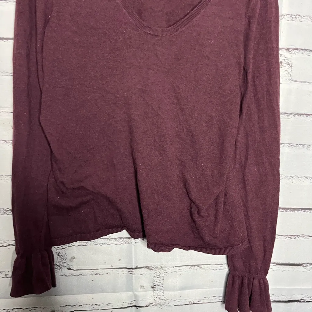 14th & Union Burgundy Long Sleeve Relaxed V-Neck Blouse SZ L Puff Sleeves - Image 3
