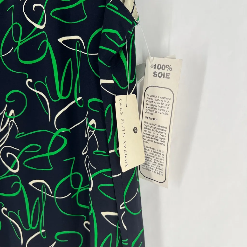 Peter Nygard Silk Green Navy Sleeveless Scribble Printed Women's Tank Top 12 - Image 4