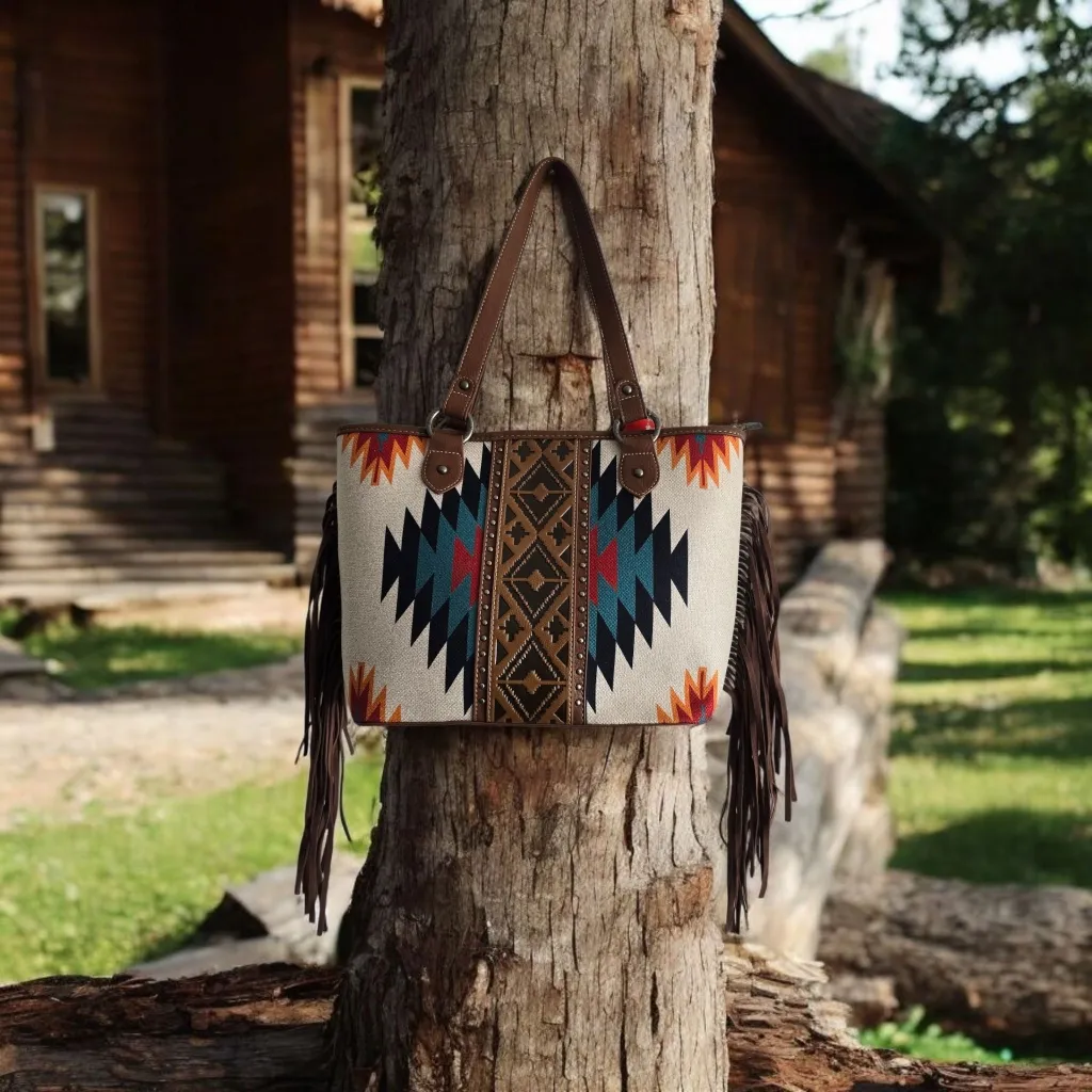 Western Aztec Tapestry‎ Concealed Tribal Carry Tote Bag Ivory - Image 2