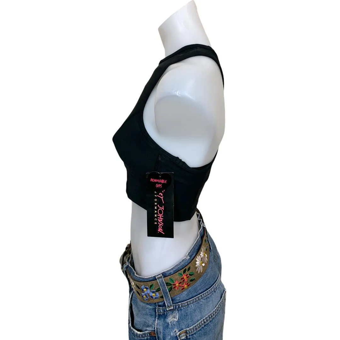 Betsey Johnson Black Sports Bra XS Longline Sparkle Glitter Low Impact NEW - Image 2