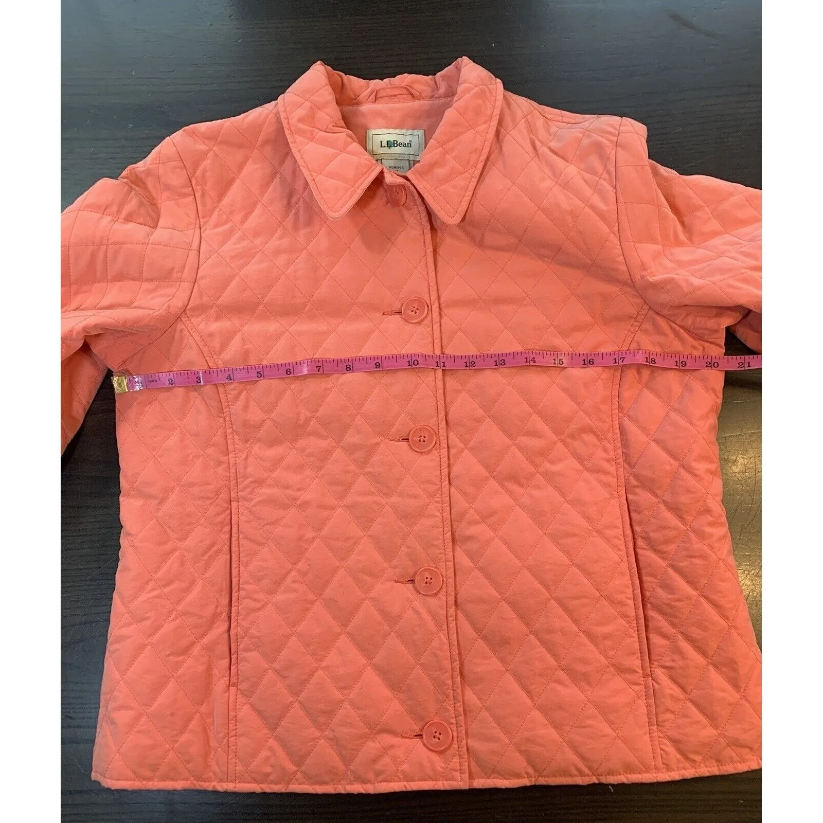 LL Bean‎ Jacket Women's Medium Petite Peach Quilted Coat Buttons Pockets Peacoat Pink Size undefined - Image 11