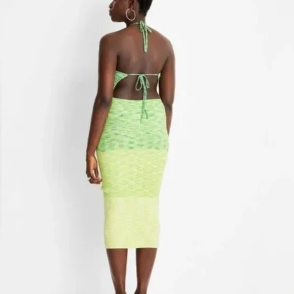 Future Collective With Alani Noelle Midi Halter Tie Neck Knit Sweater Dress XS Green - Image 2