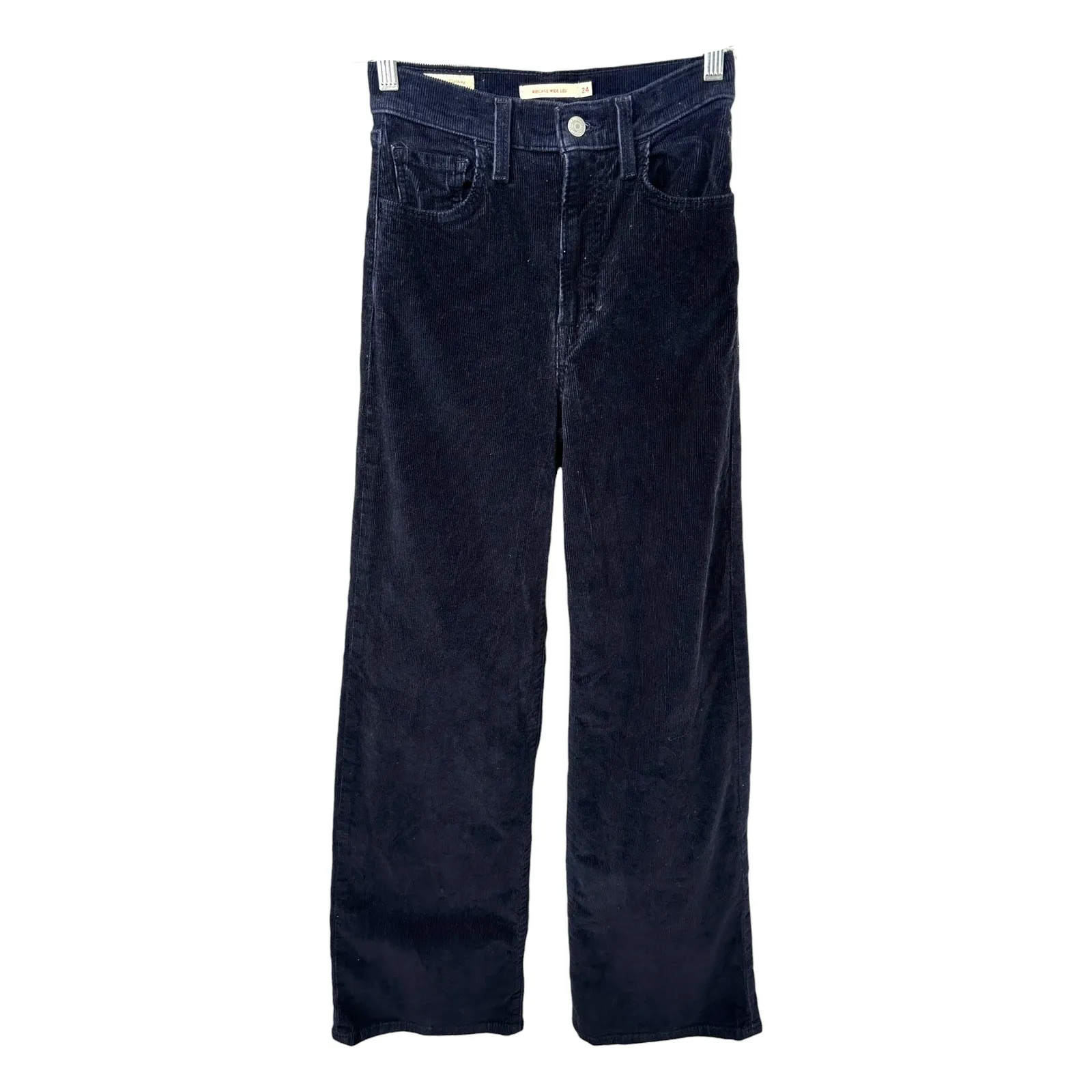 Levis Size 24 Waist Corduroy Jeans Ribcage Wide Leg High Rise Flare Navy 584 - Image 5