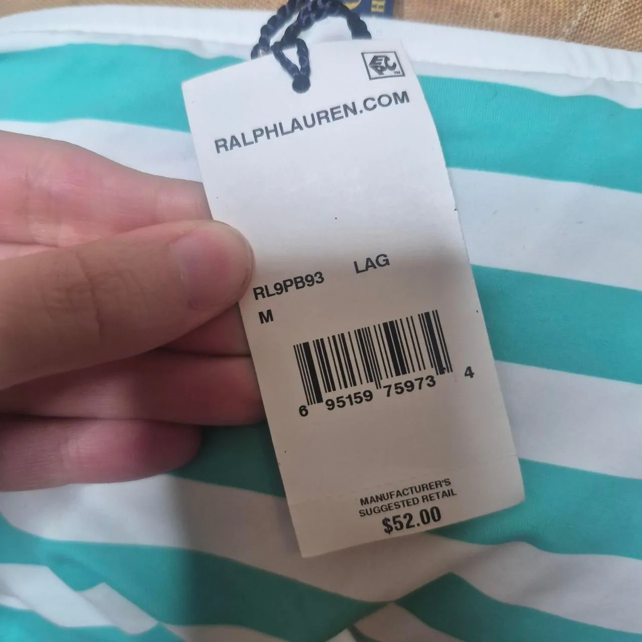 Polo Ralph Lauren Green and White Awning Striped Bikini Bottoms Size Medium - Image 3