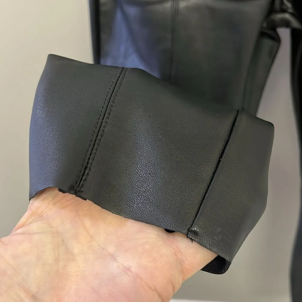 Topshop Black Faux Leather Pleated Skinny Pull-Up Lined Pants- Zip Up- Size 8 - Image 5