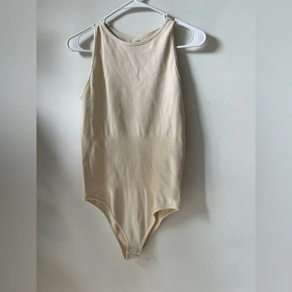 Women’s Ribbed Sleeveless Bodysuit Beige XL - Image 4