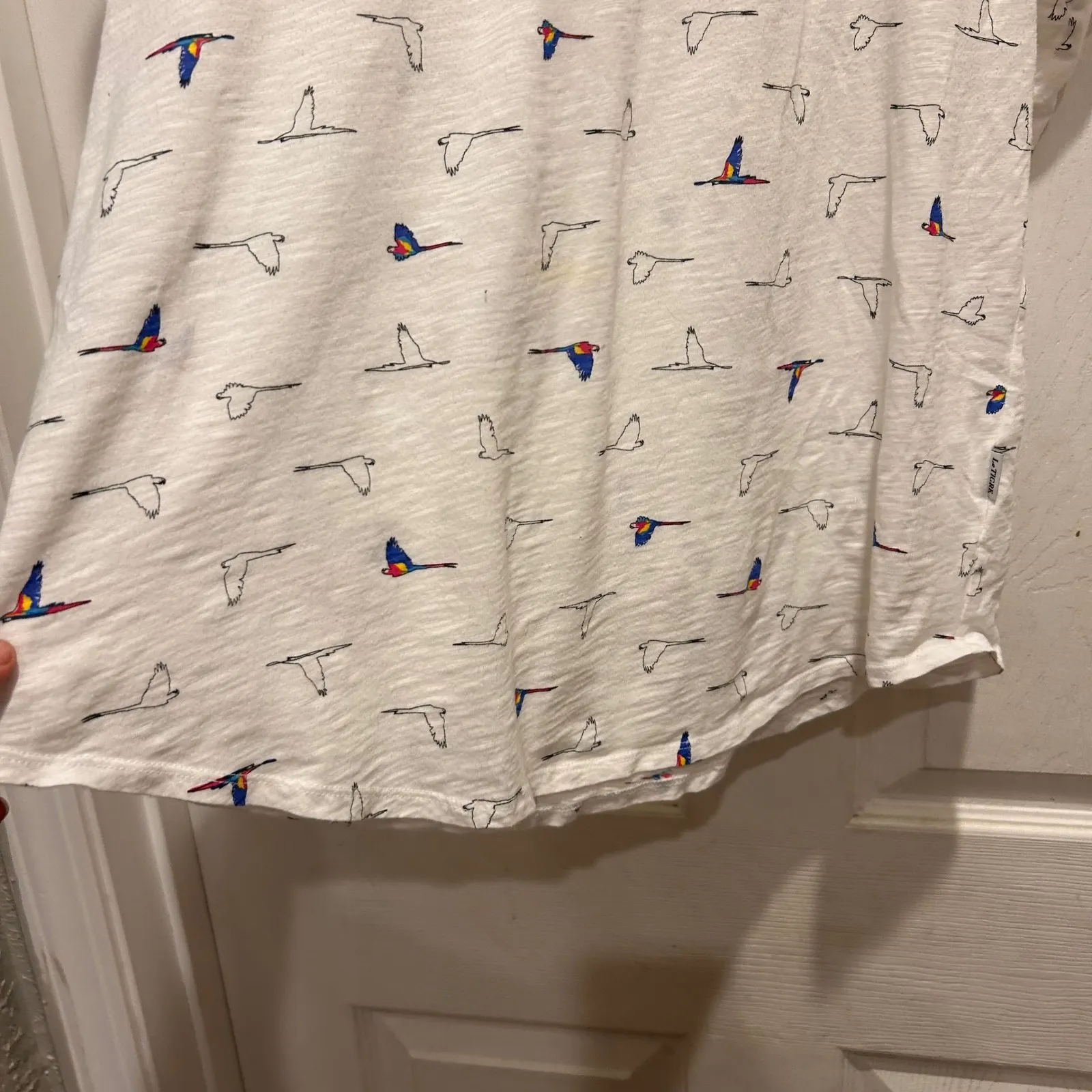 Le Tigre White Bird Print Cotton T Shirt Top Womens Size Large Y2K‎ Mod - Image 5