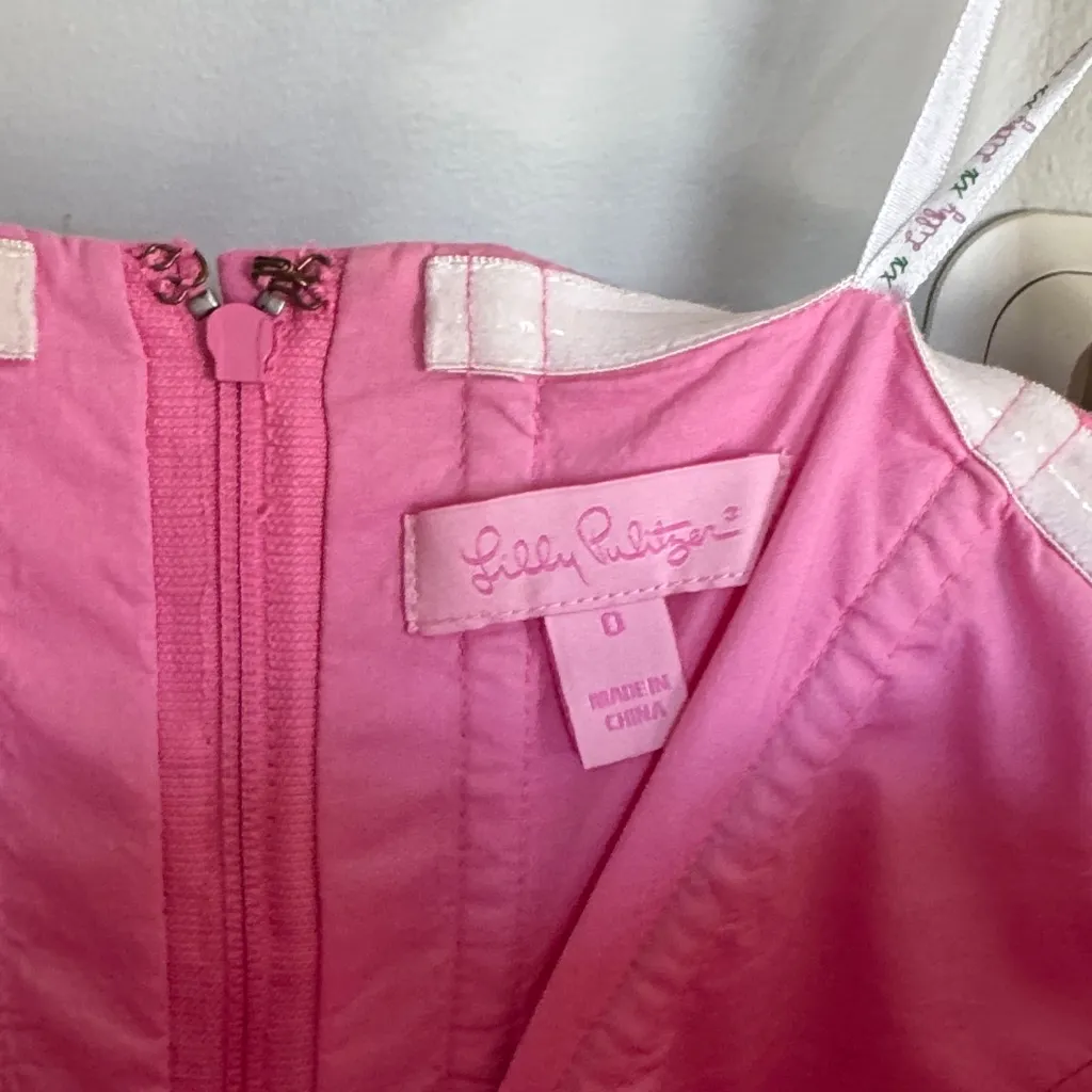 Lilly Pulitzer Pink Dress with White Crochet Detail - Image 4