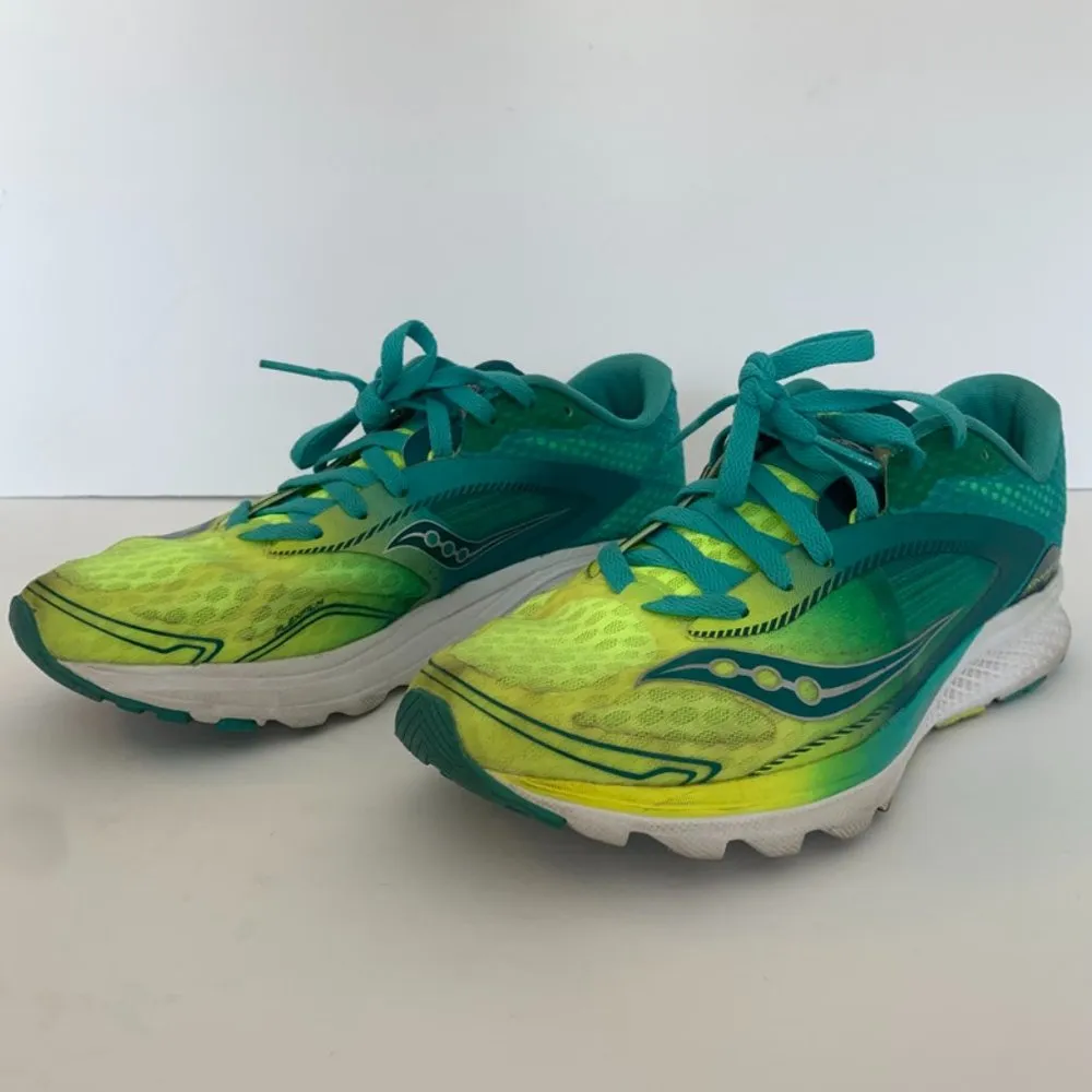 Saucony Neon Green & Teal Kinvara 7 Everun Running Shoes - Image 3