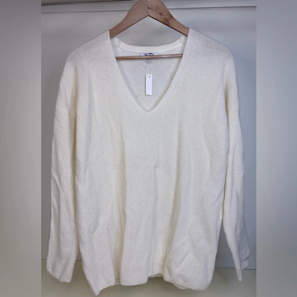 New with Tags Madewell 100% Cashmere Cream Sweater sz Med - Image 3