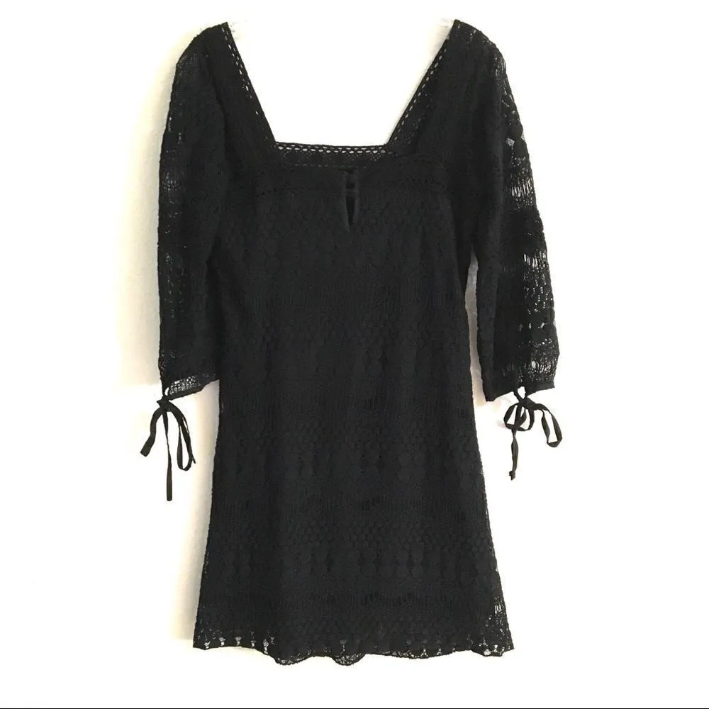 Solitaire Ravi Khosla black BoHo crocheted dress S - Image 4