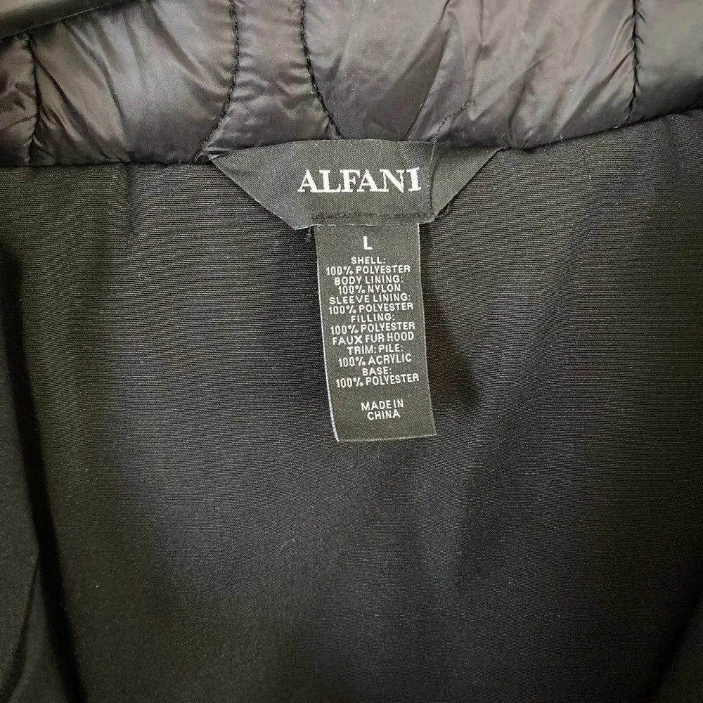 Alfani women's L large faux fur hooded warm quilted long parka jacket - Image 4