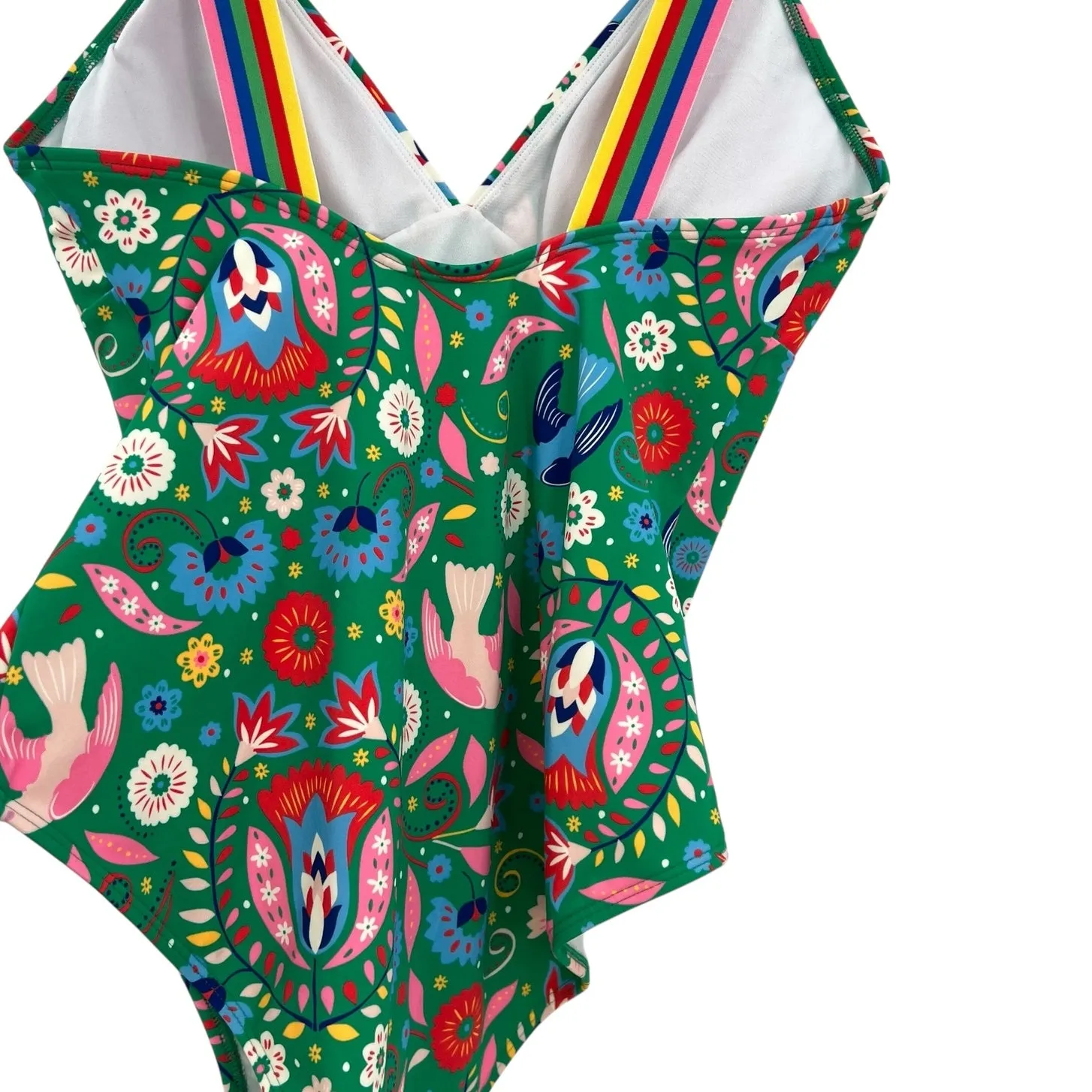 Boden Stripe Trim Swimsuit One Piece Decorative Garden Floral‎ Green Size US 8 - Image 10