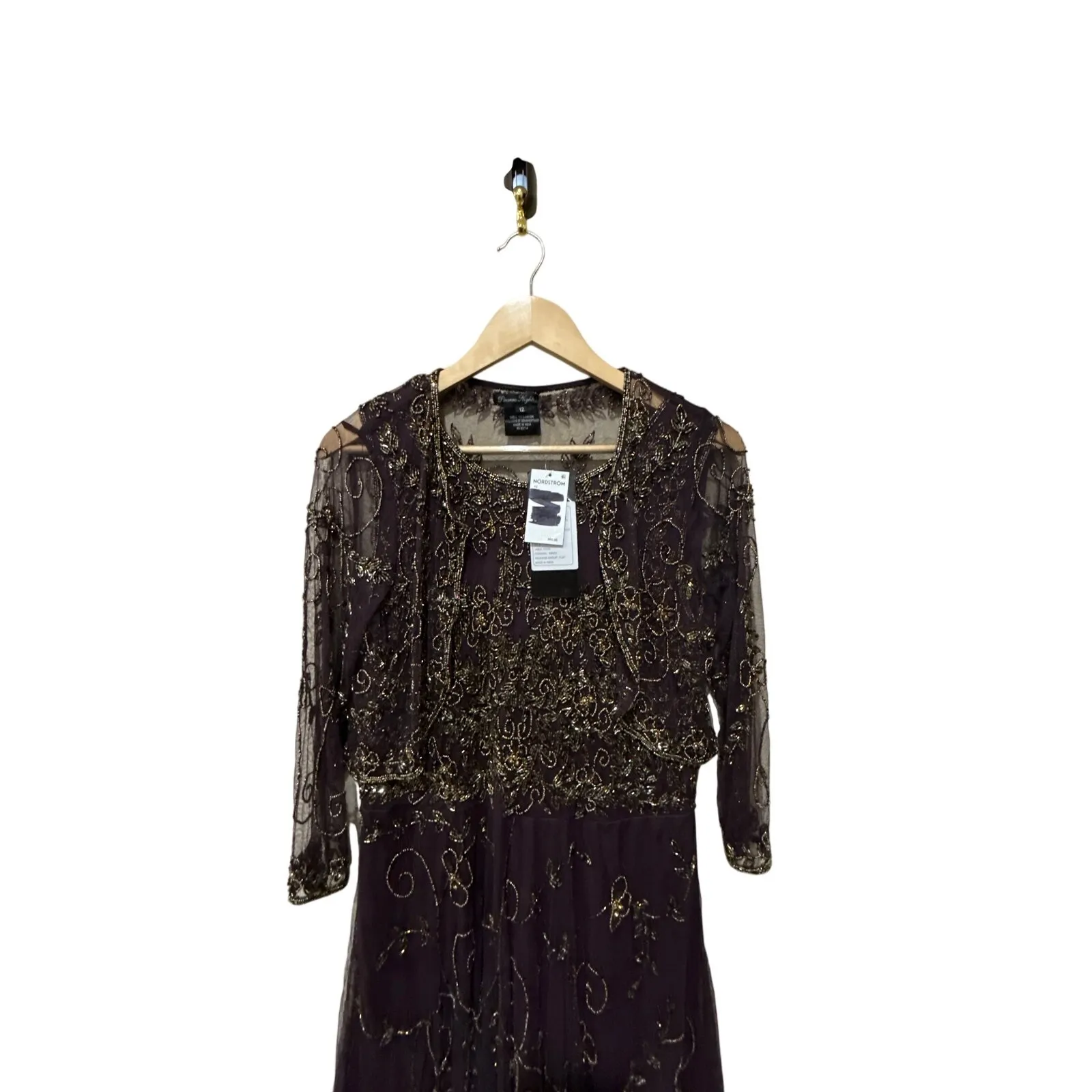 Pisarro Nights Beaded Mesh Gown with Jacket Size 12 Purple - Image 8