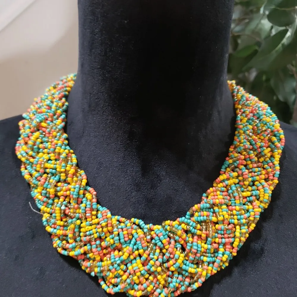 Women Fashion Bohemian Style Multi Strand Braided Colorful Beads Choker Necklace - Image 2