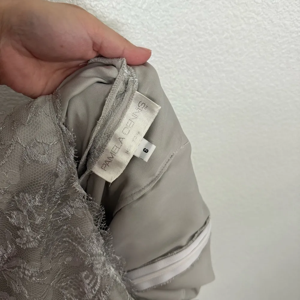 Pamela Dennis New York Metallic Lace Evening Dress 6 Silver - Image 6