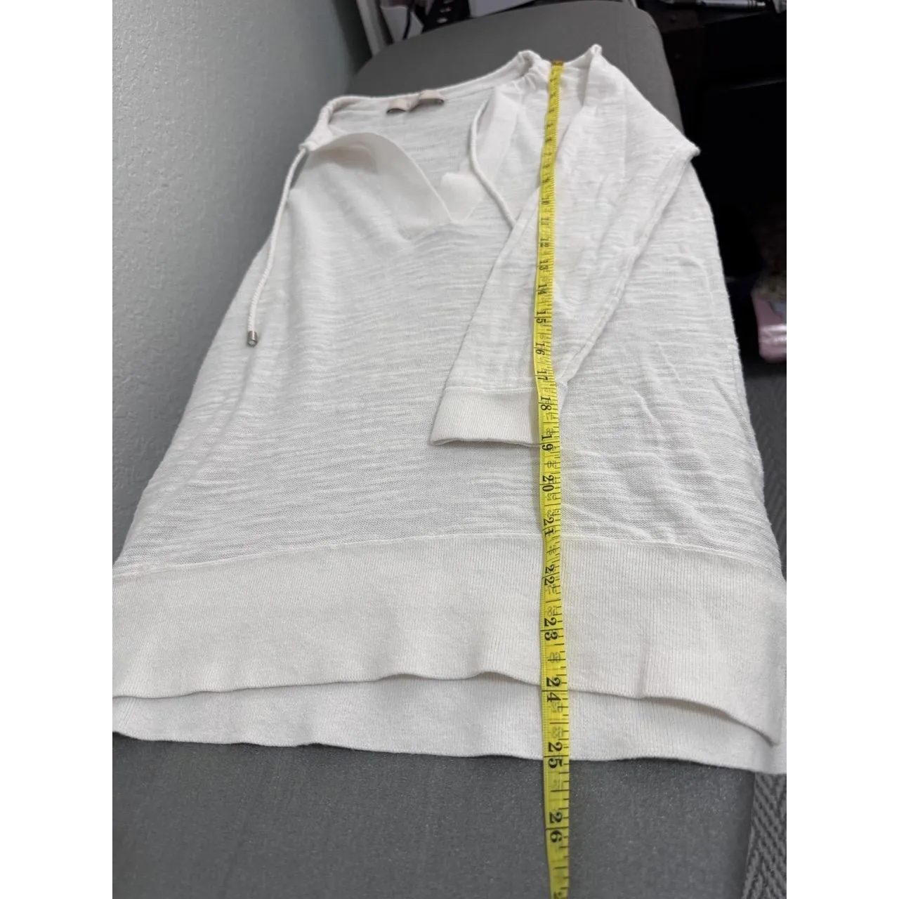 Ann Taylor LOFT White Drawstring VNeck Ribbed Hem Long Sleeve Pullover Top Small - Image 7