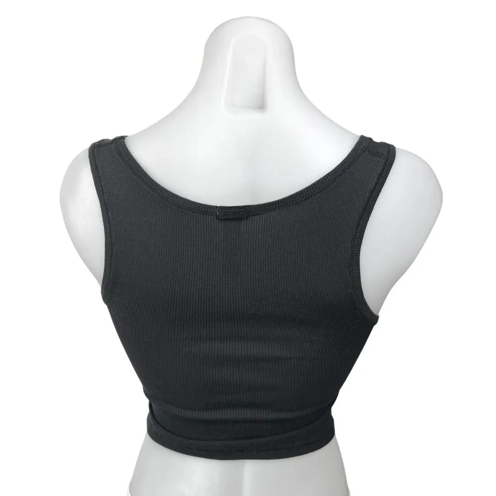 Skims Black Sleeveless Rib Knit Racerback Square Neck Pullover Crop Tank Top XS - Image 2