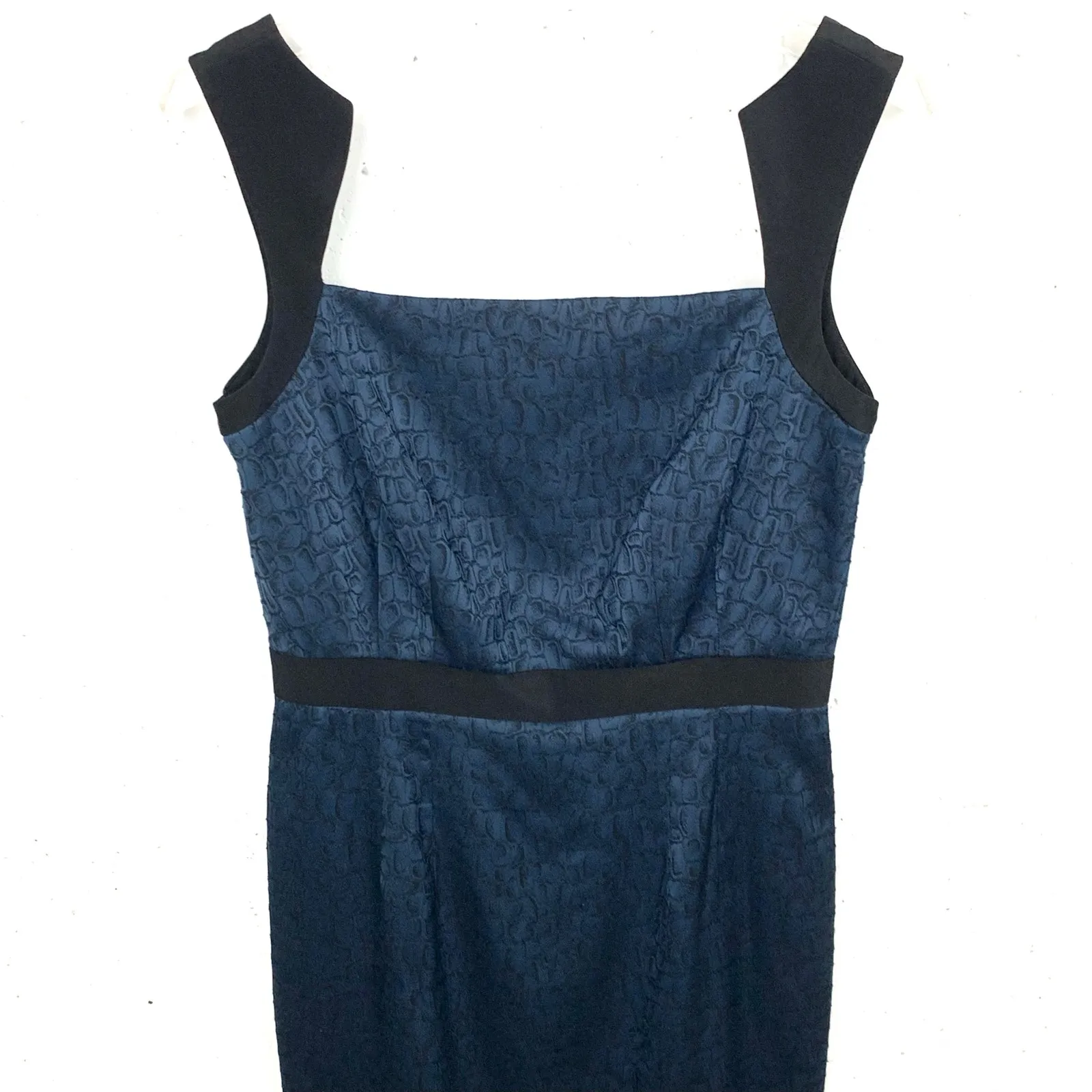 Jay Godfrey Womens Sheath Dress Geometric Strap Cocktail Party Blue Black Size 8 - Image 4