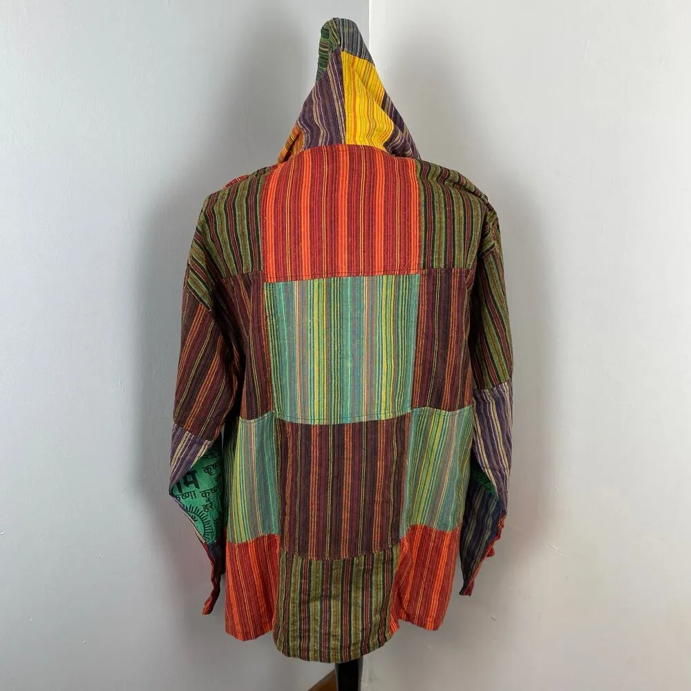Kathmandu Imports Boho Colorful Patchwork Tunic Hoodie M/L 100% Cotton - Image 5