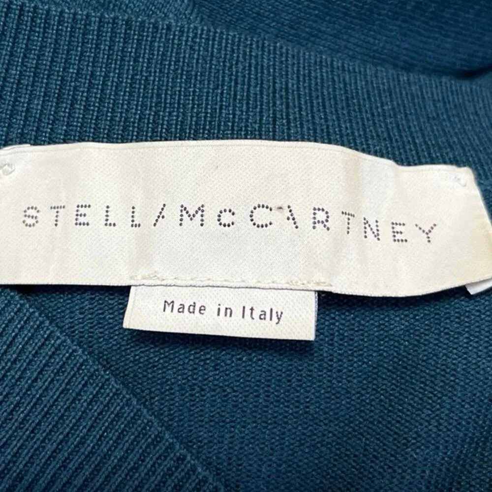 Stella McCartney Green Silk Short Sleeve V-Neck Knit Mini Tunic Shirt Dress 4 - Image 4