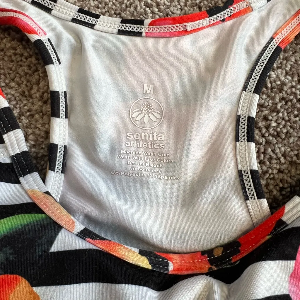 Senita Athletics Floral Striped Sports Bra - Black, White, Red, Orange, Yellow - Image 2