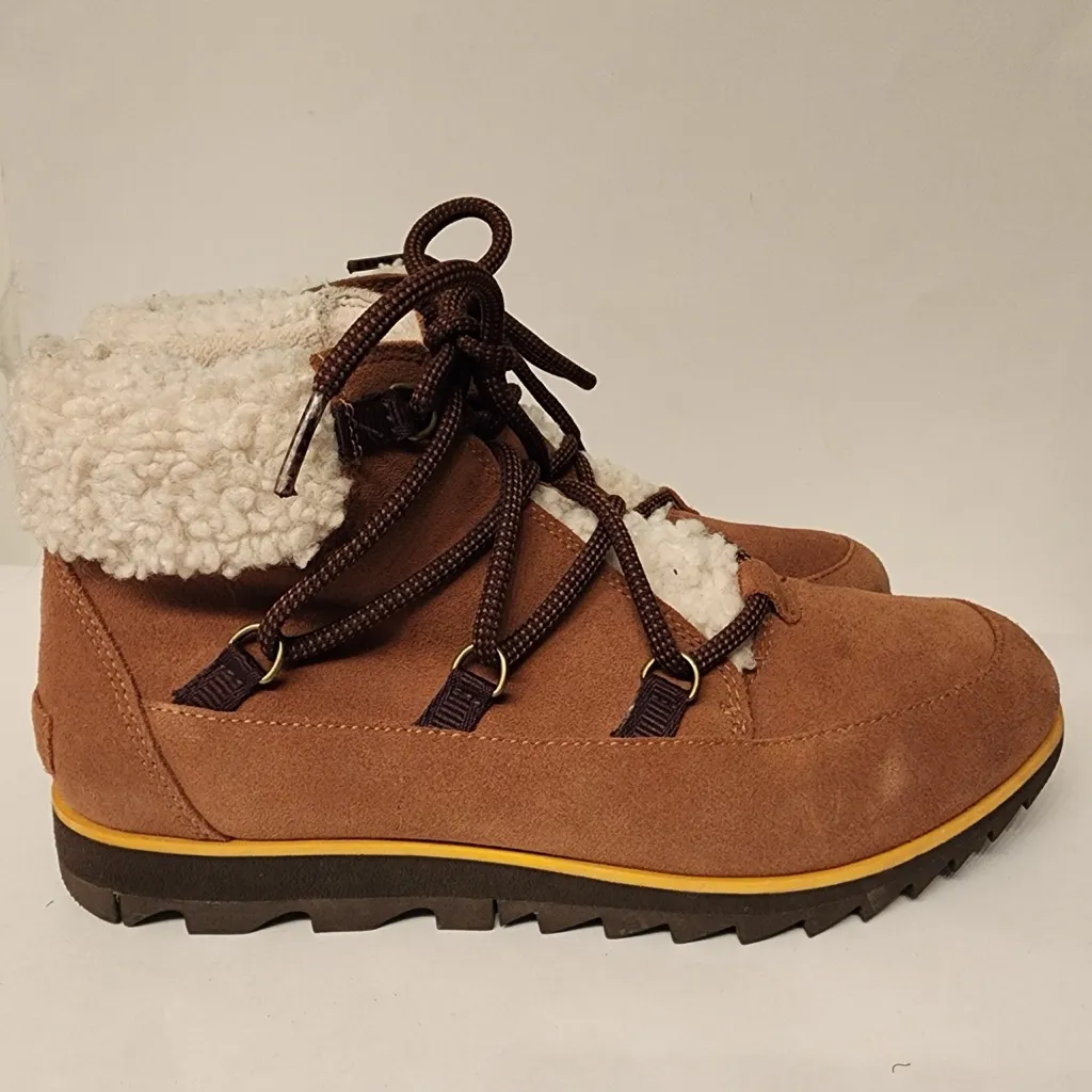 Sorel Harlow Lace Cozy Boot Waterproof Suede Ankle Bootie Women’s Brown Size 10 - Image 9
