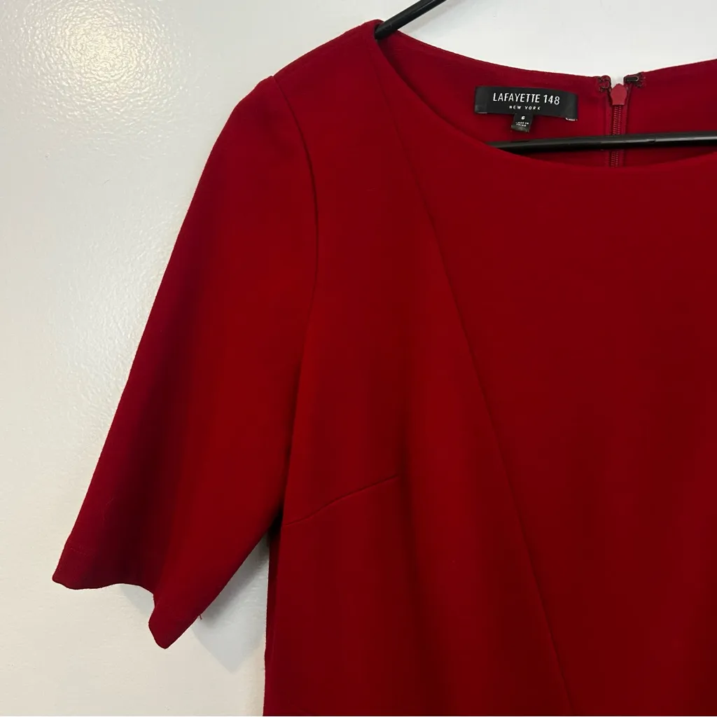 Lafayette 148 Deep Red Short Sleeve Midi Classic Sheath Dress Size 6 - Image 3