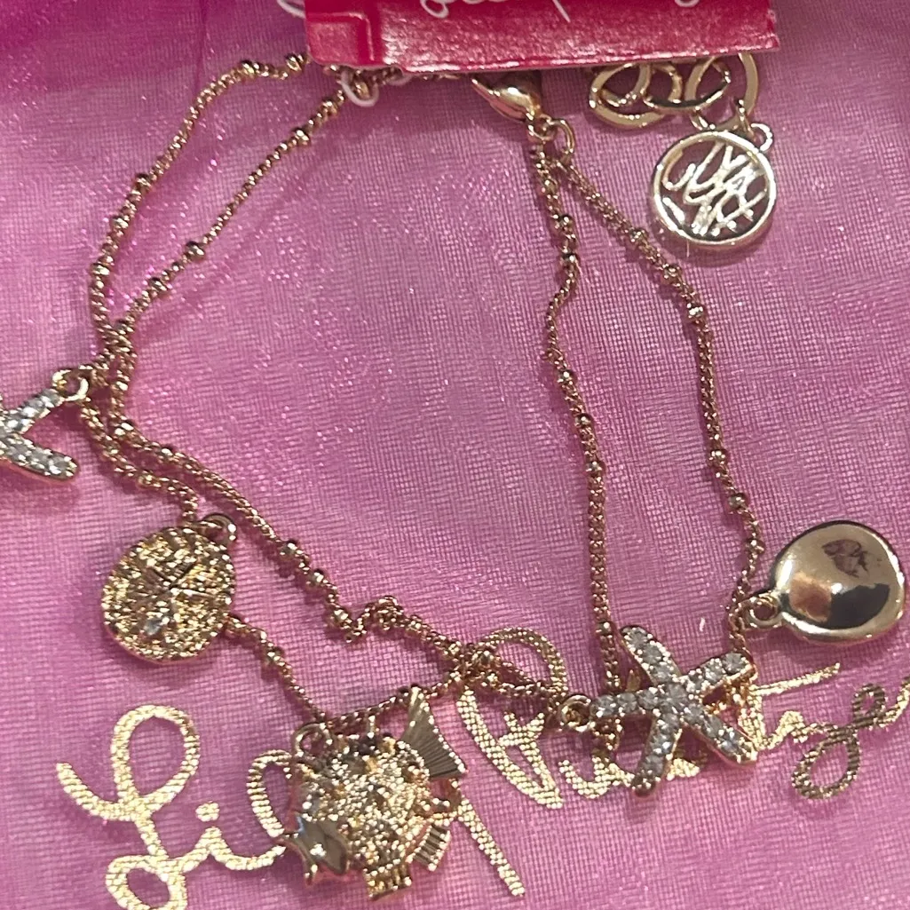 Lilly Pulitzer Gold Sea Life Charm Bracelet crystal Starfish, Fish Sand Dollar - Image 2