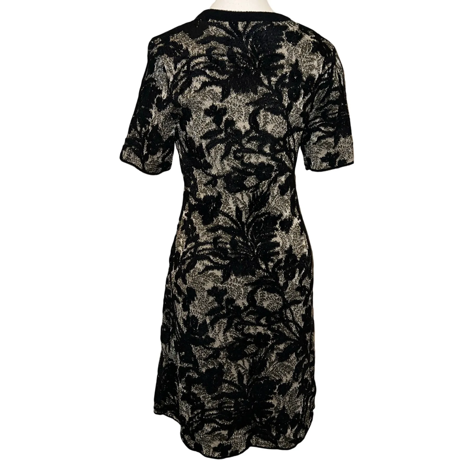 Tory Burch Cloque’ Fit & Flare Sweater Dress Black/Alabaster Metallic Size S - Image 4