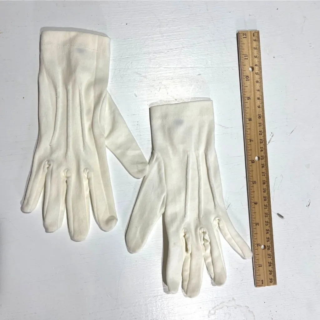 Vintage White Cotton Gloves With Decorative Button Closure 9 Inch Length Womens - Image 3