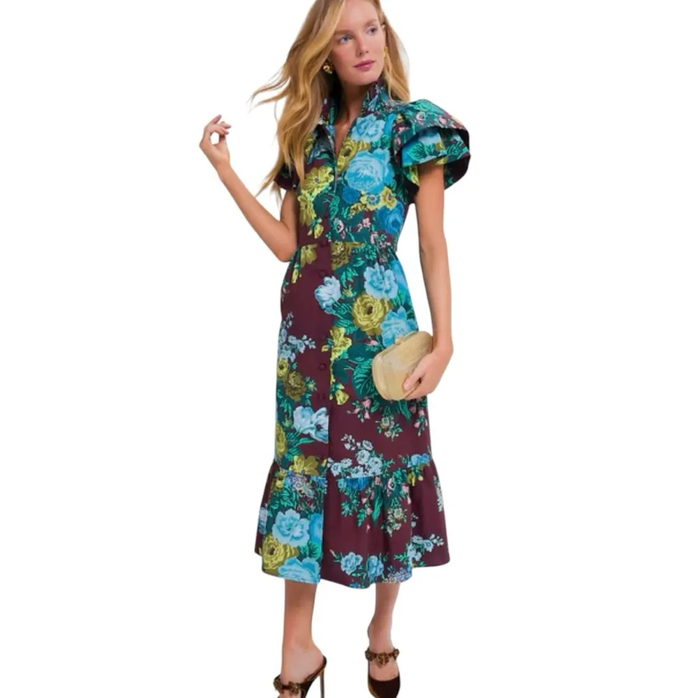 TUCKERNUCK Oxblood Verdant Floral Alice midi  Dress NEW - Image 3