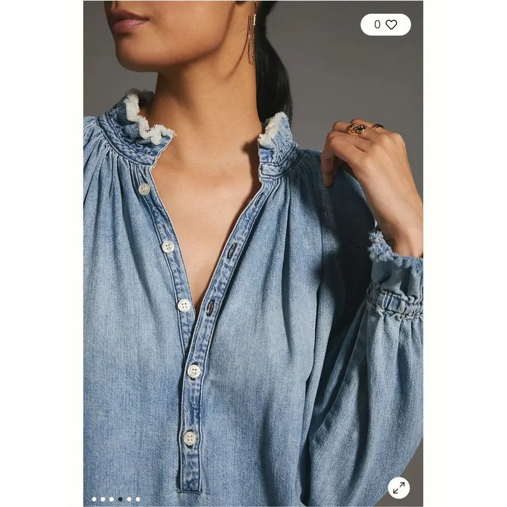 Citizens of Humanity Iris Denim Long Sleeves Blouse - Image 4