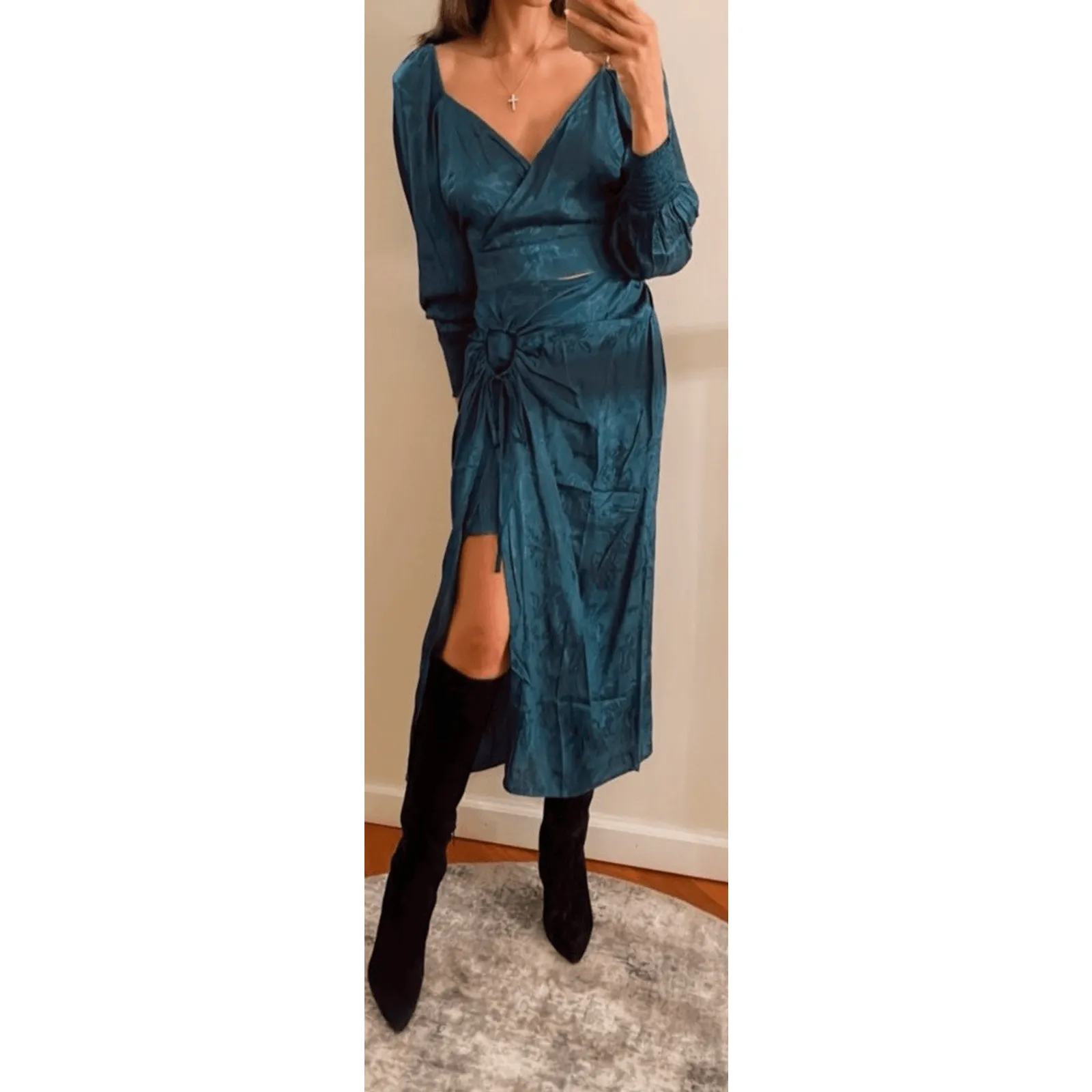 Band of Gypsies, Camille Teal Crop Top with Celene Layered Midi Skirt Small - Image 4