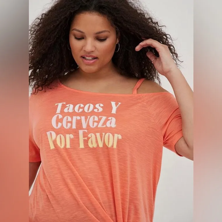 Torrid Classic Fit Feather Soft Slub Off-Shoulder Twist Tee - Image 2