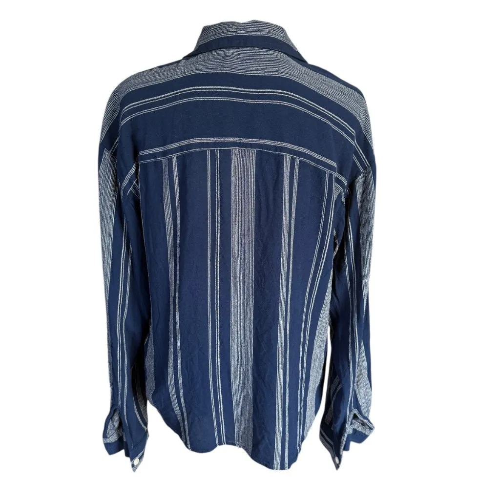 So blue and white striped collared long sleeve button down tie front shirt XL - Image 4