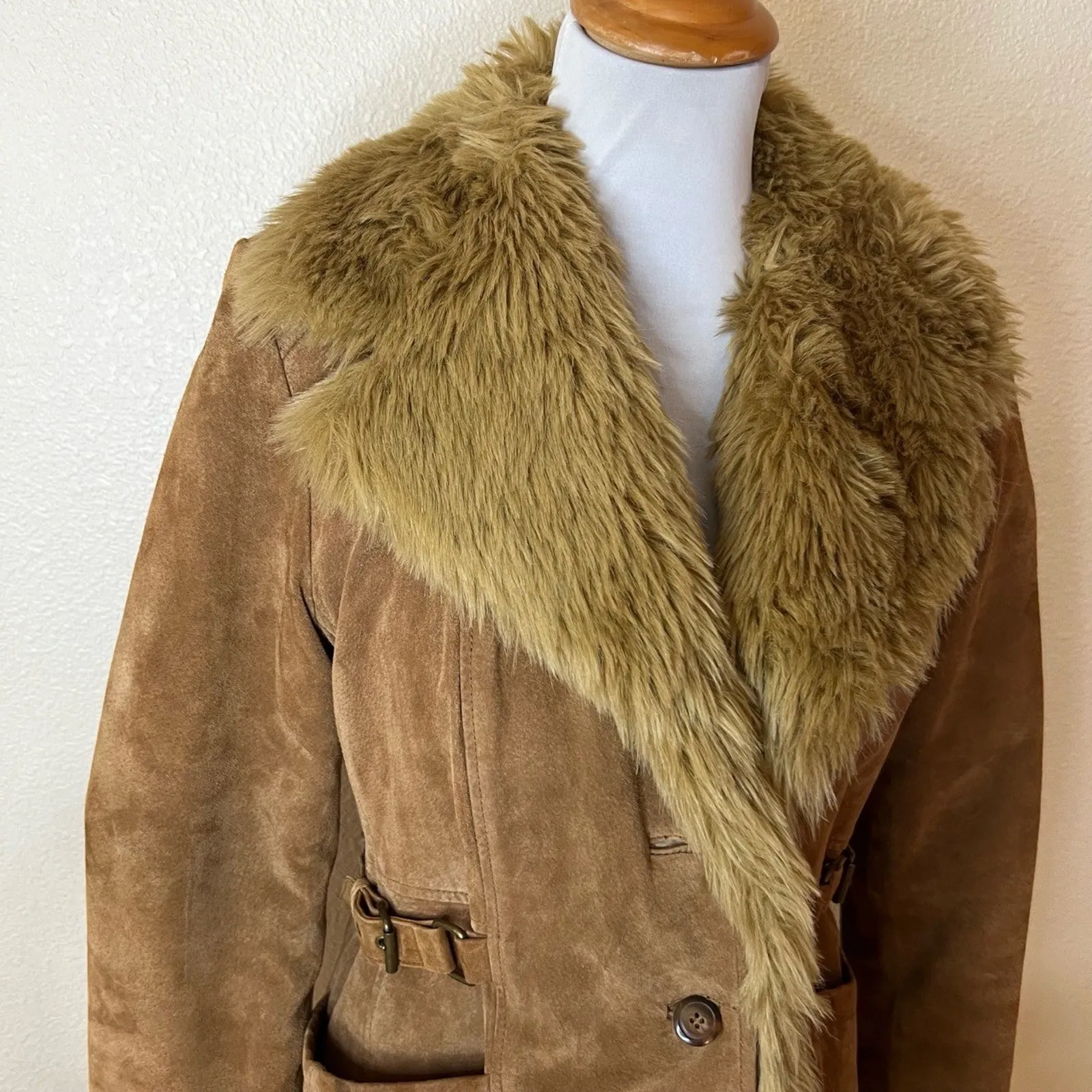 Donatella Sport Womens Tan 3 In 1 Suede Faux Fur Trim Penny Lane Coat SMALL - Image 5
