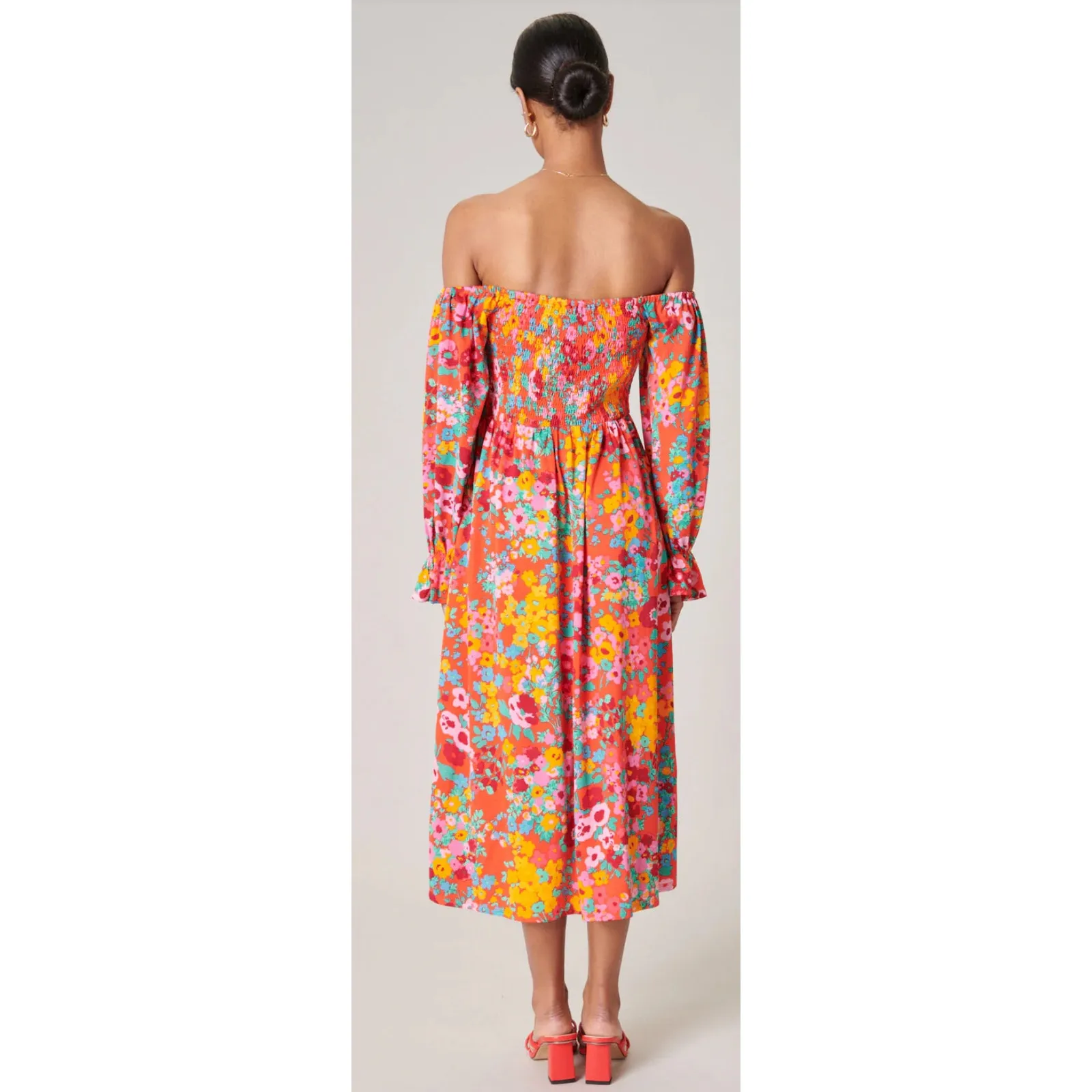 Sugar Lips Francesca Vibrant Wildflower Denni‎ Smocked Midi Dress Size Small - Image 2