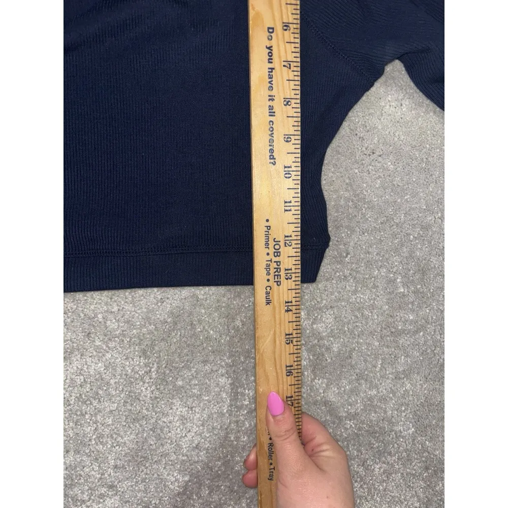 birdiebee‎ navy cropped ribbed long sleeve workout top thumbholes EUC - Image 7