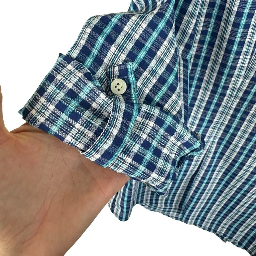 Eddie Bauer Blue Plaid Lightweight Long Roll Tab Sleeve Button Up Fishing Top XL - Image 3