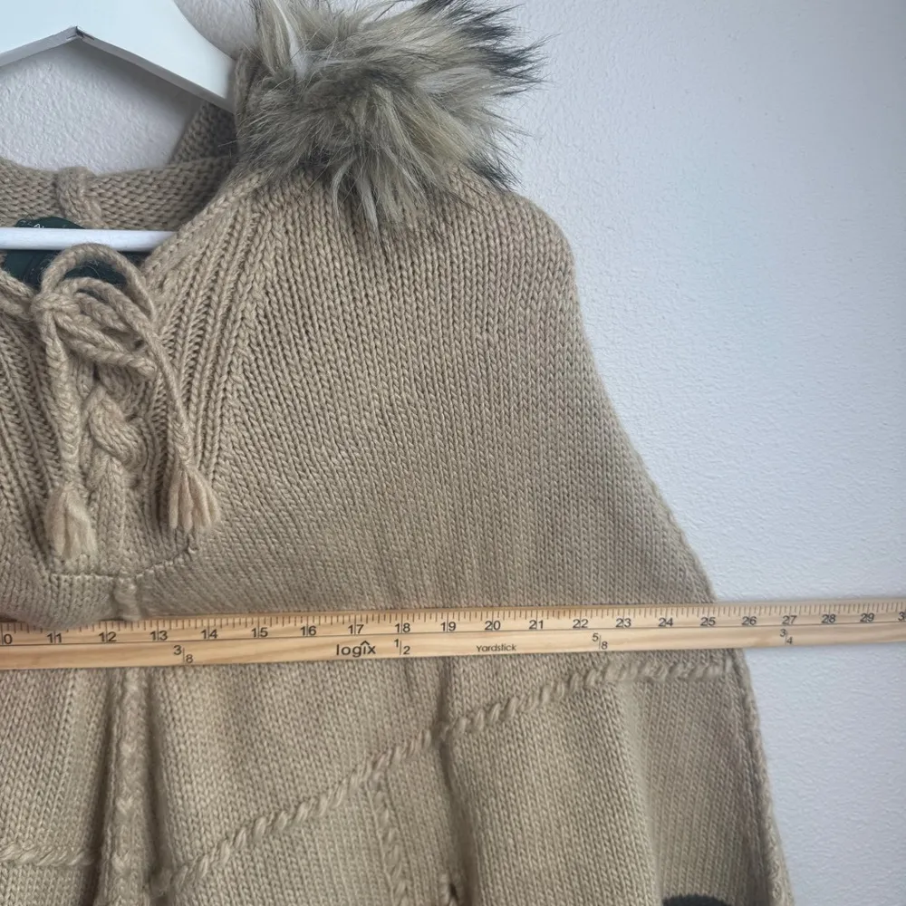 Lauren RL Alpaca Wool Hooded Faux Fur Poncho Sweater Fringe Gray Size undefined - Image 12