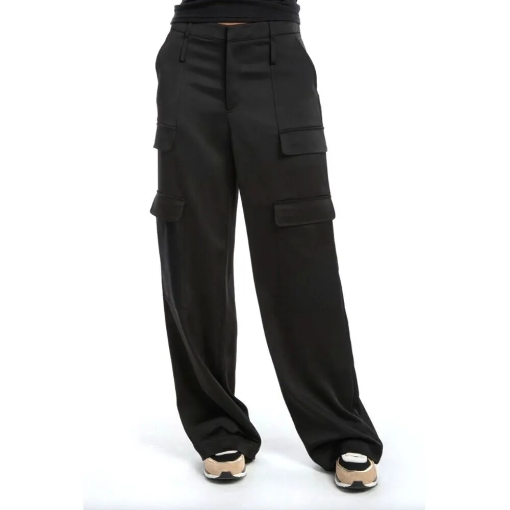 Noli MILAN SATIN CARGO PANT luxury mid rise side pockets women Black Size 2 - Image 2