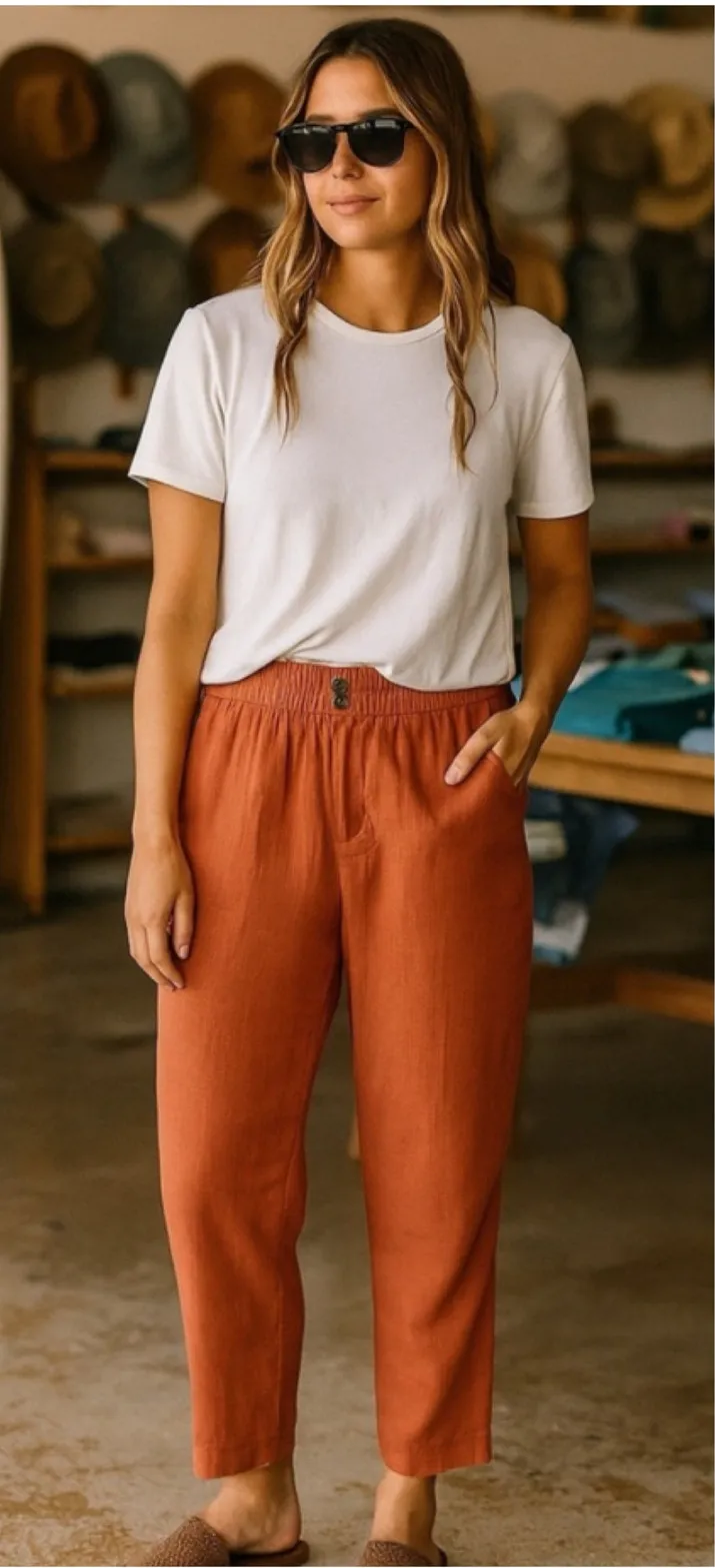Marine Layer Elle Relaxed Crop Pants Size Medium Rust Orange Preppy Minimalist - Image 1